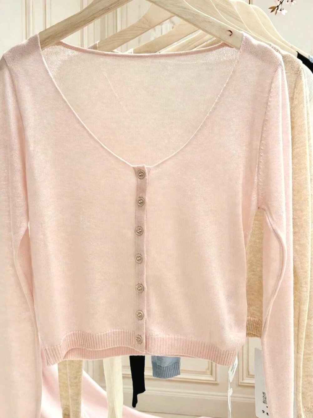 Light Pink Knit V-Neck Cardigan 7 Buttons Runs Small